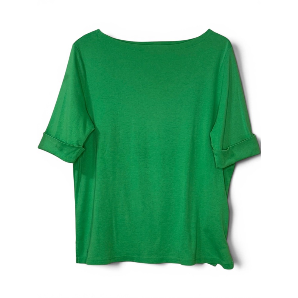 Lauren Ralph Lauren Coastal Green Cotton Boat Neck‎ Cuffed Short Sleeve Top 1X